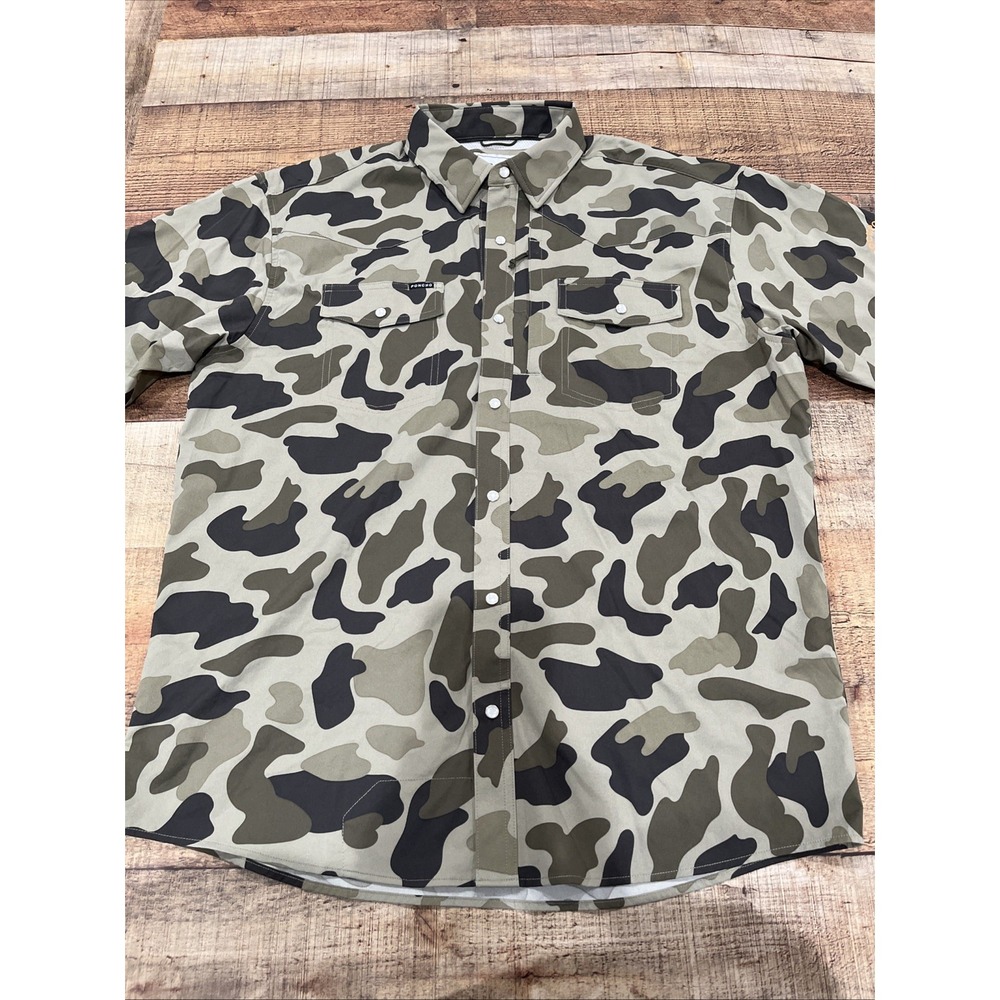 Men's Poncho Camo Print Pearl Snap Short Sleeve Button Up Sz L(2879)
